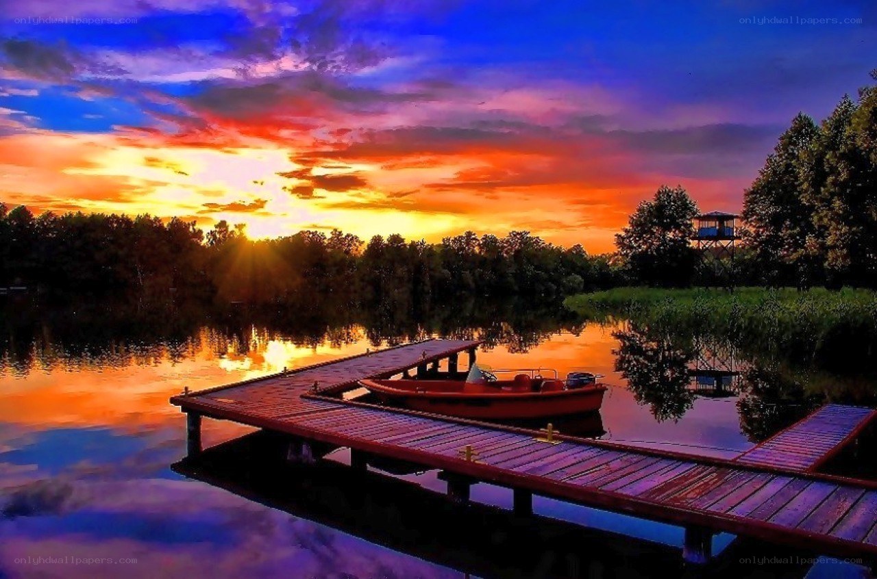 Sunset at the lake dock