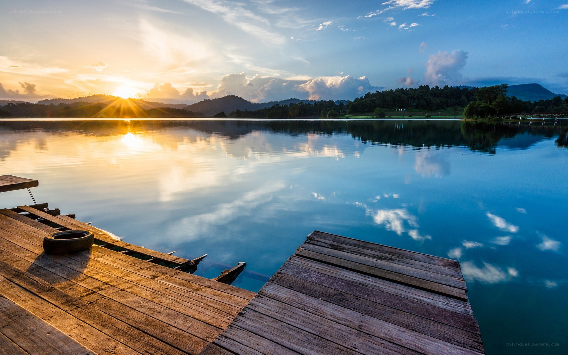 Sunset at the lake dock