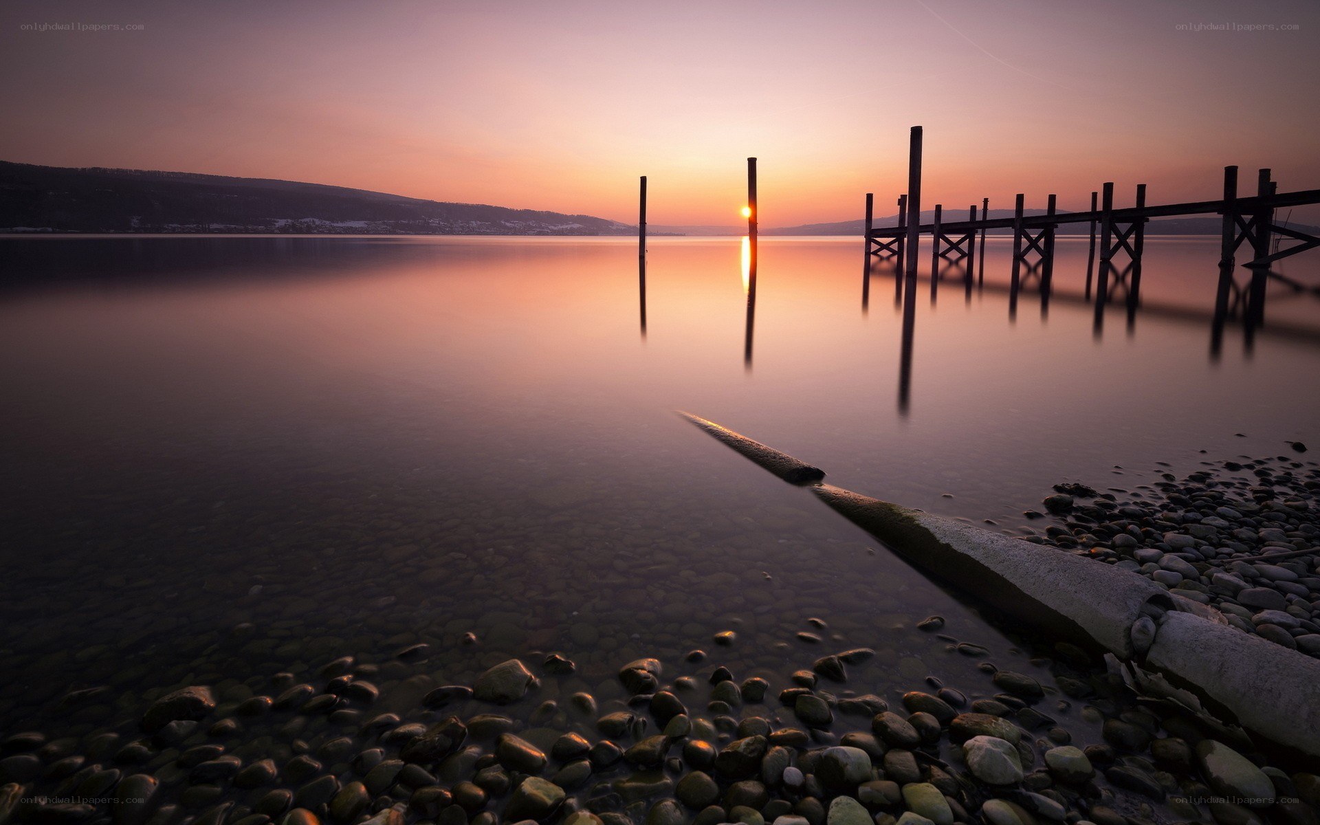 Sunset at the lake dock
