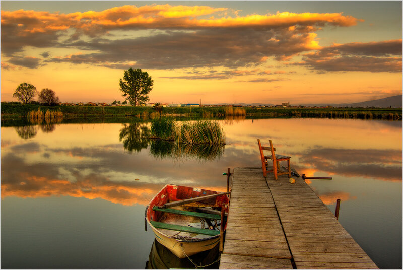 Sunset at the lake dock