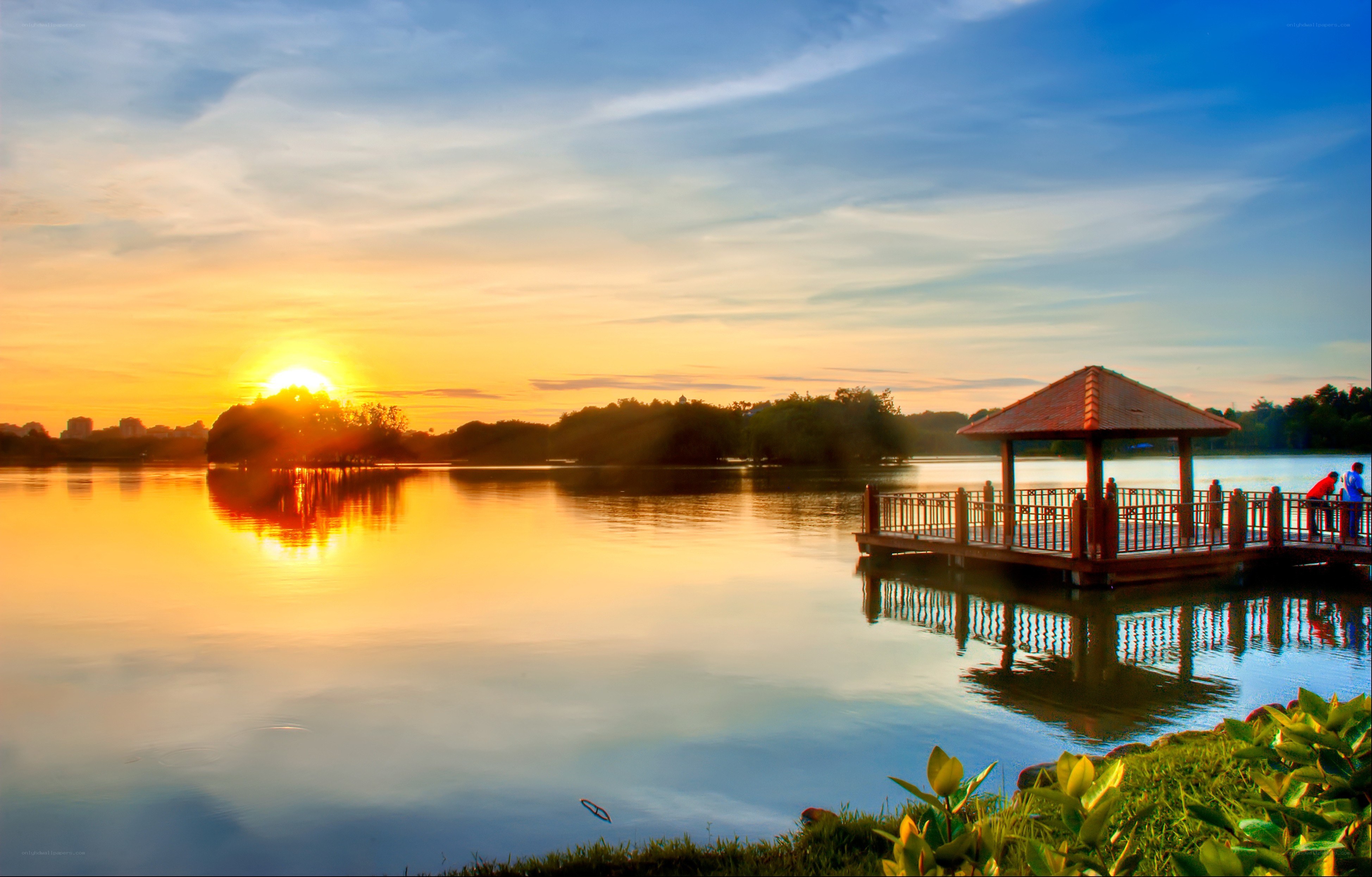 Sunset at the lake pavilion
