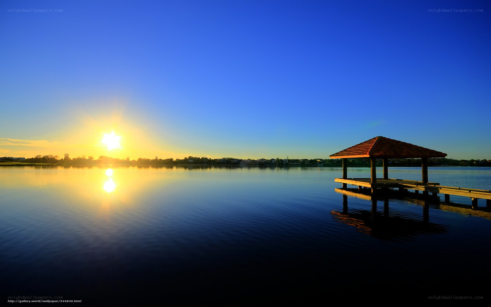 Sunset at the lake pavilion