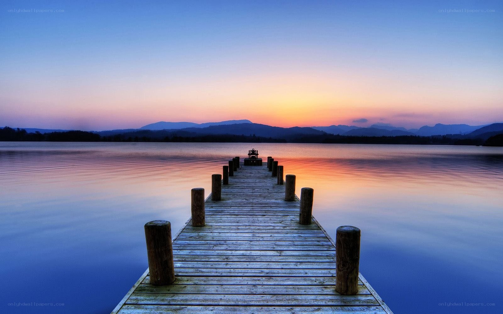 Sunset at the lake pier