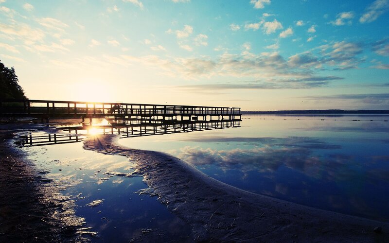 Sunset at the lake pier