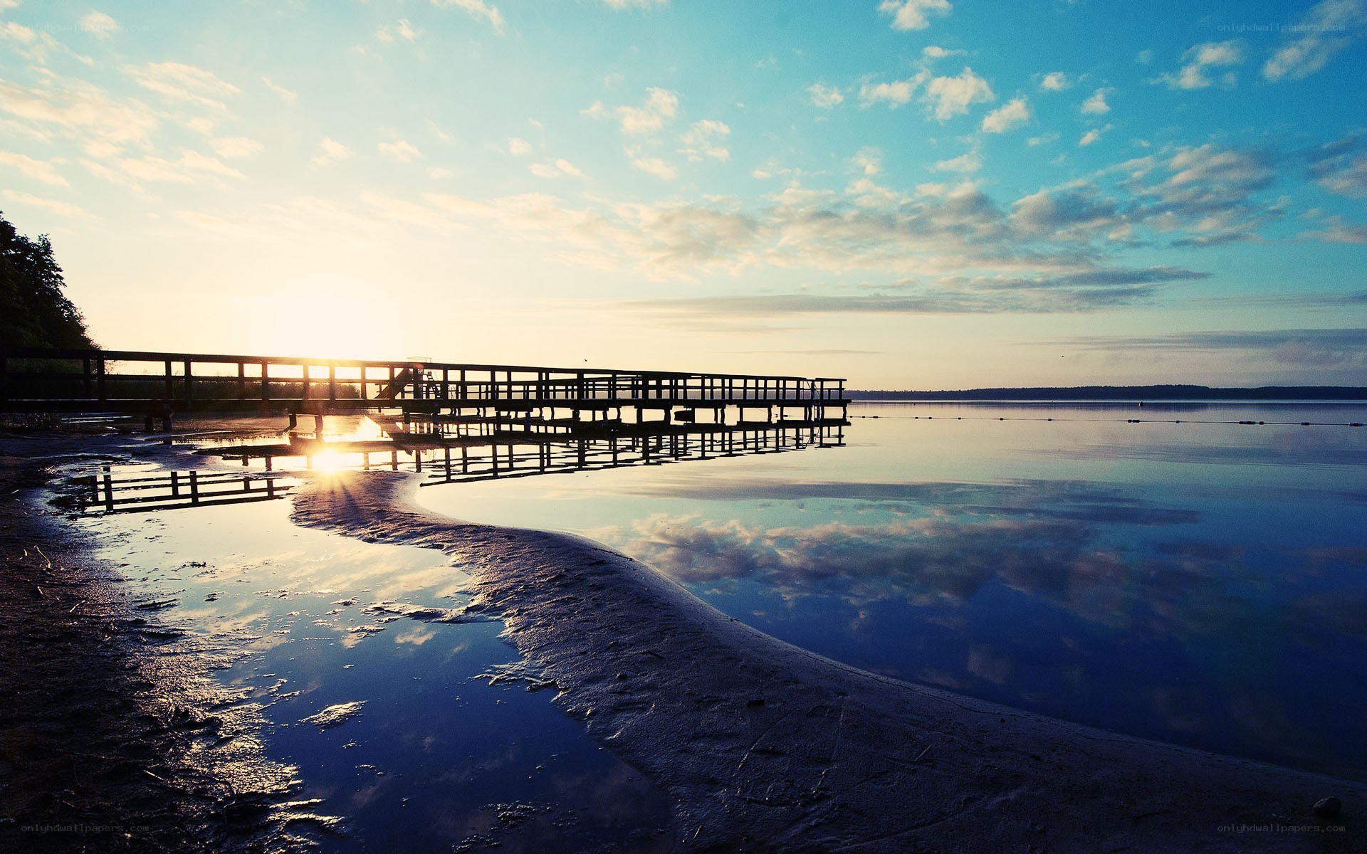 Sunset at the lake pier