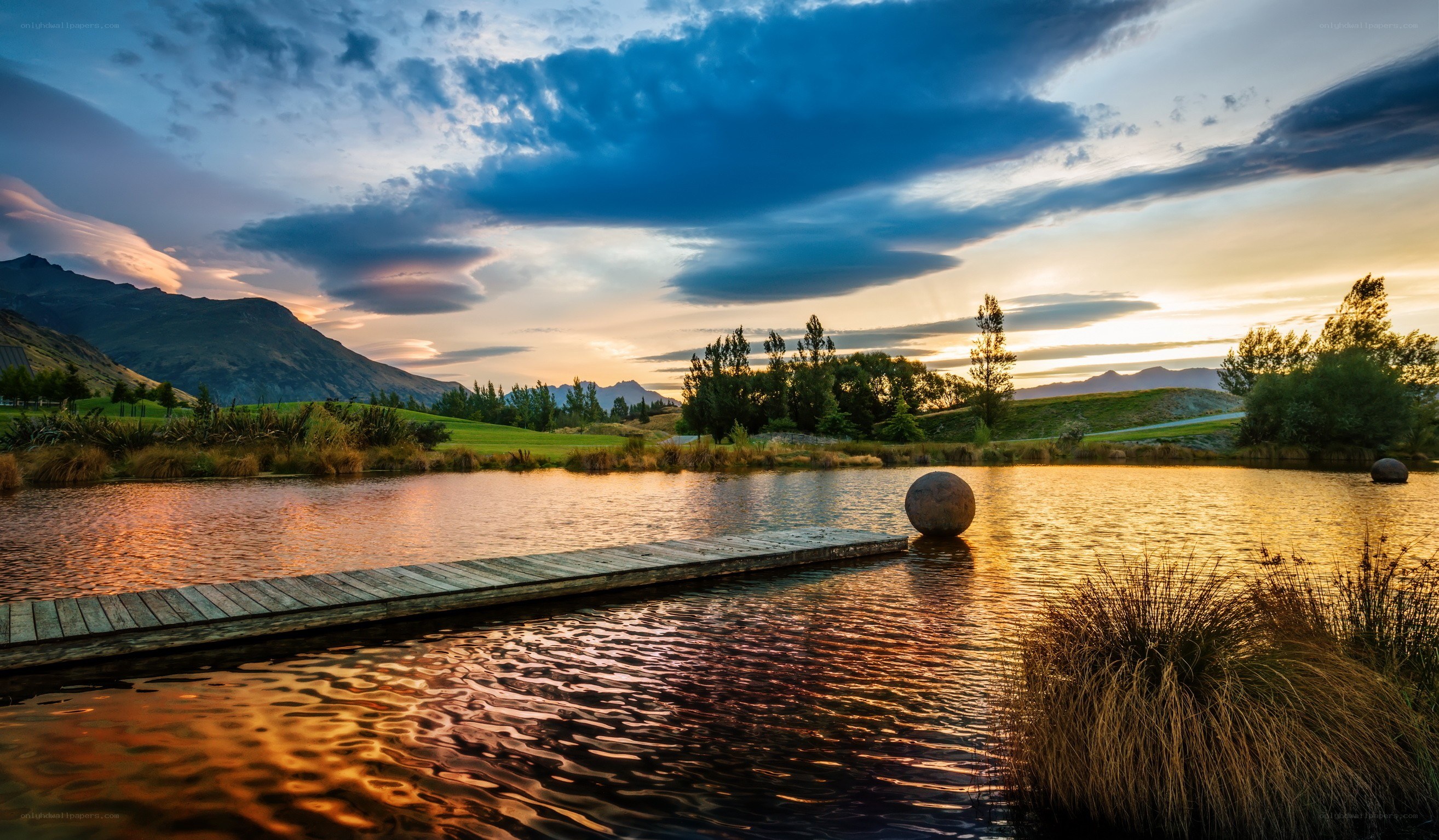 Sunset at the lake with a dock