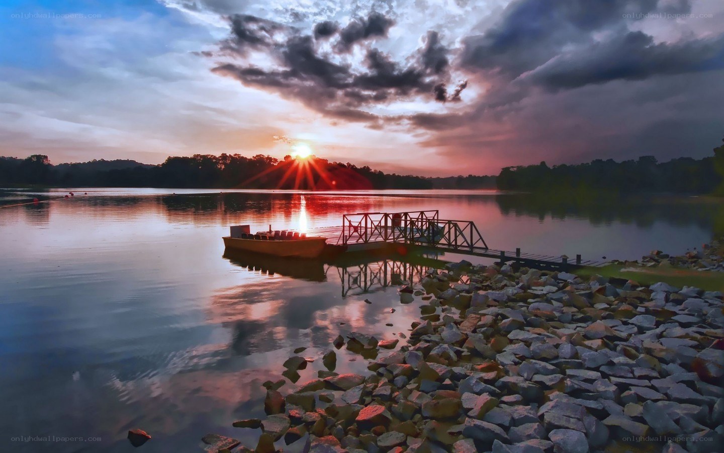 Sunset at the lake with dock