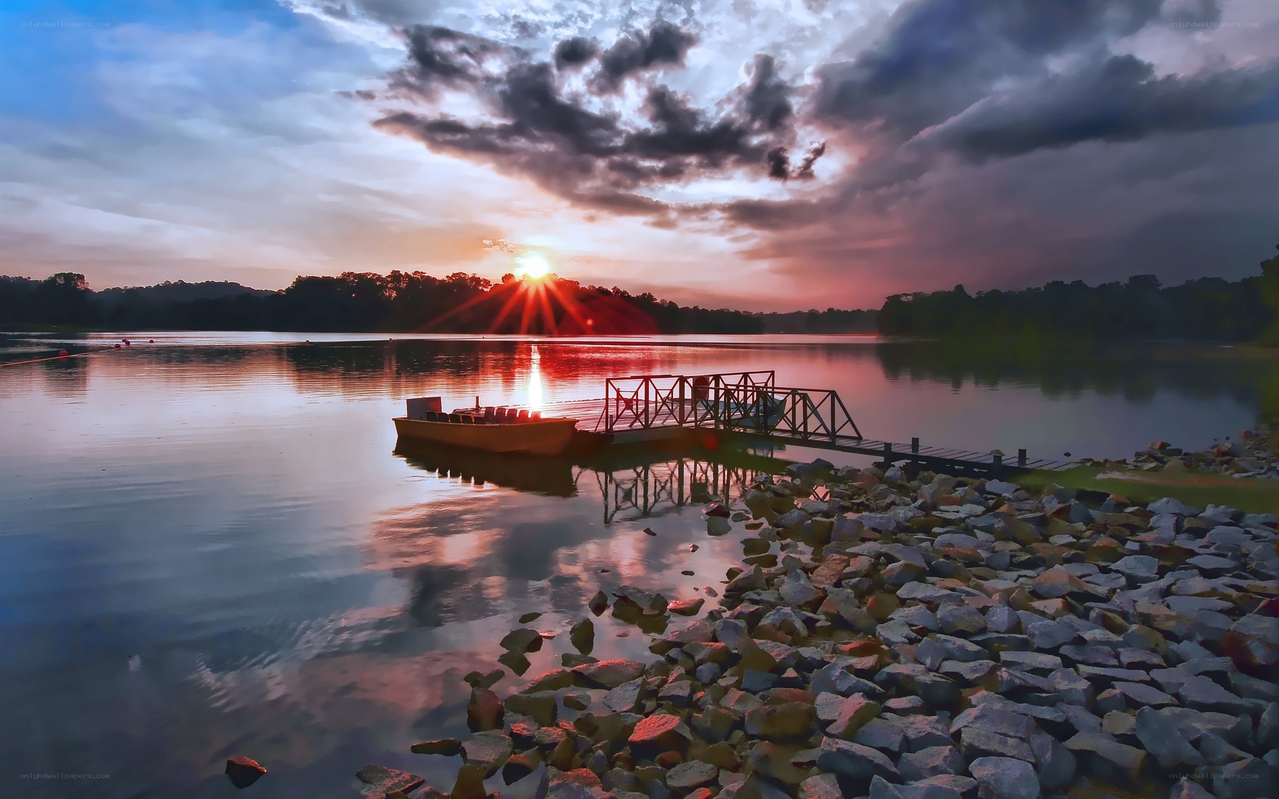 Sunset at the lake with dock