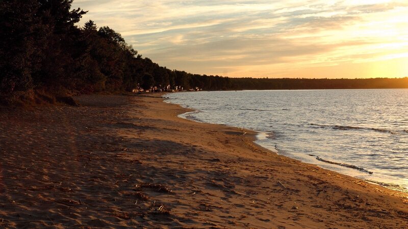 sunset at the lakeside beach