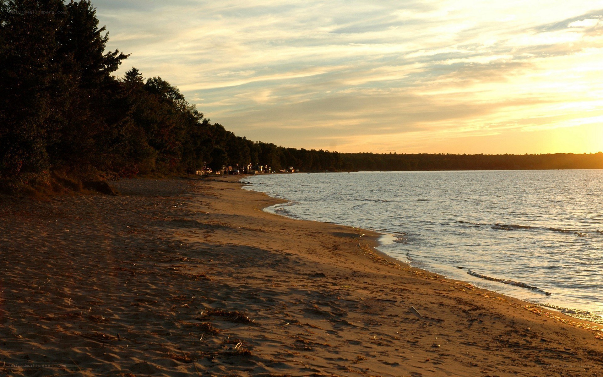 sunset at the lakeside beach