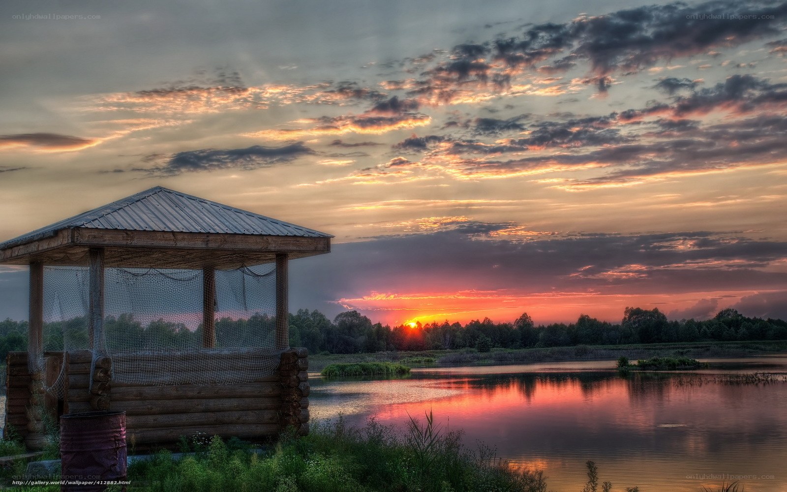 Sunset at the lakeside gazebo