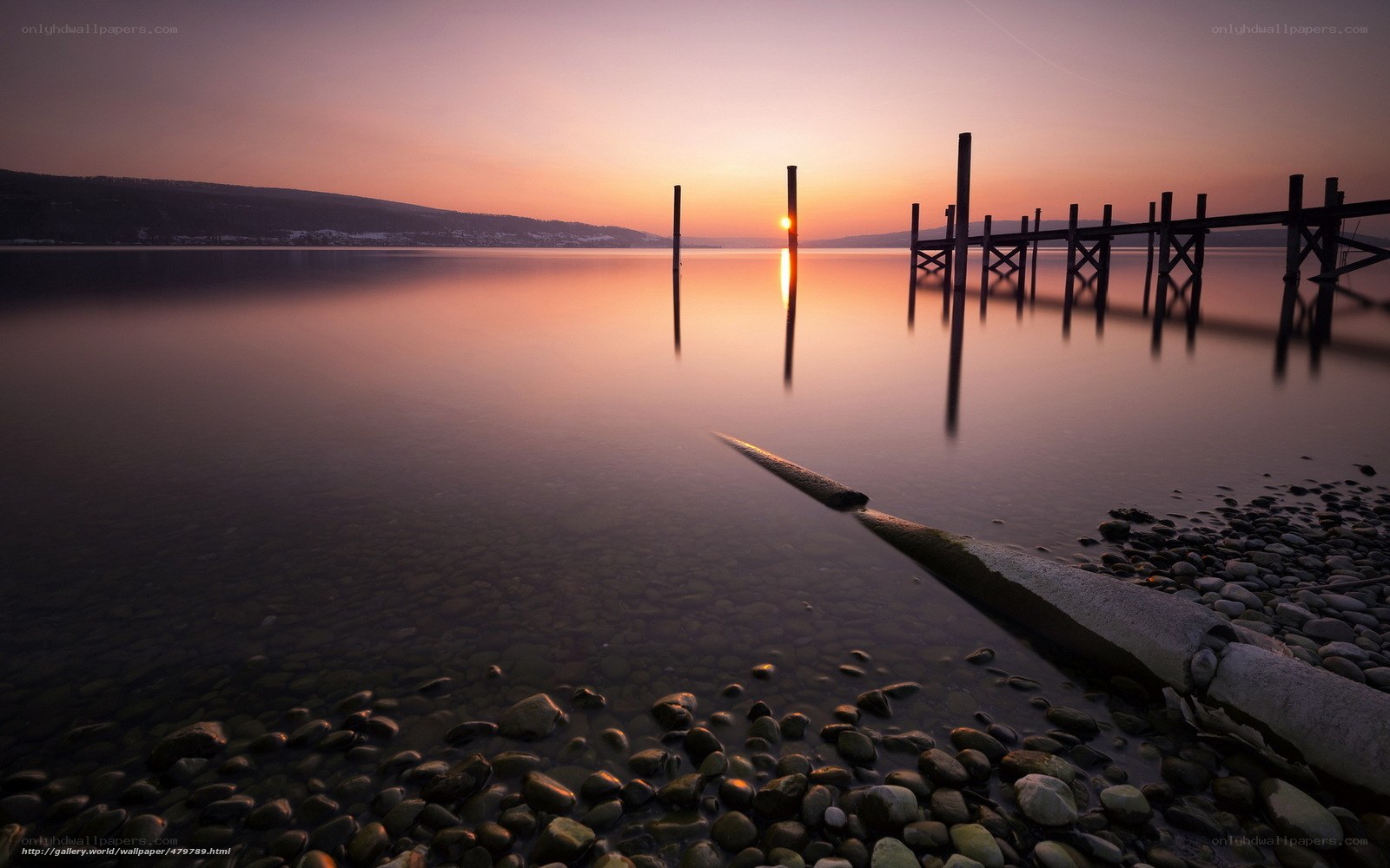 Sunset at the lakeside pier
