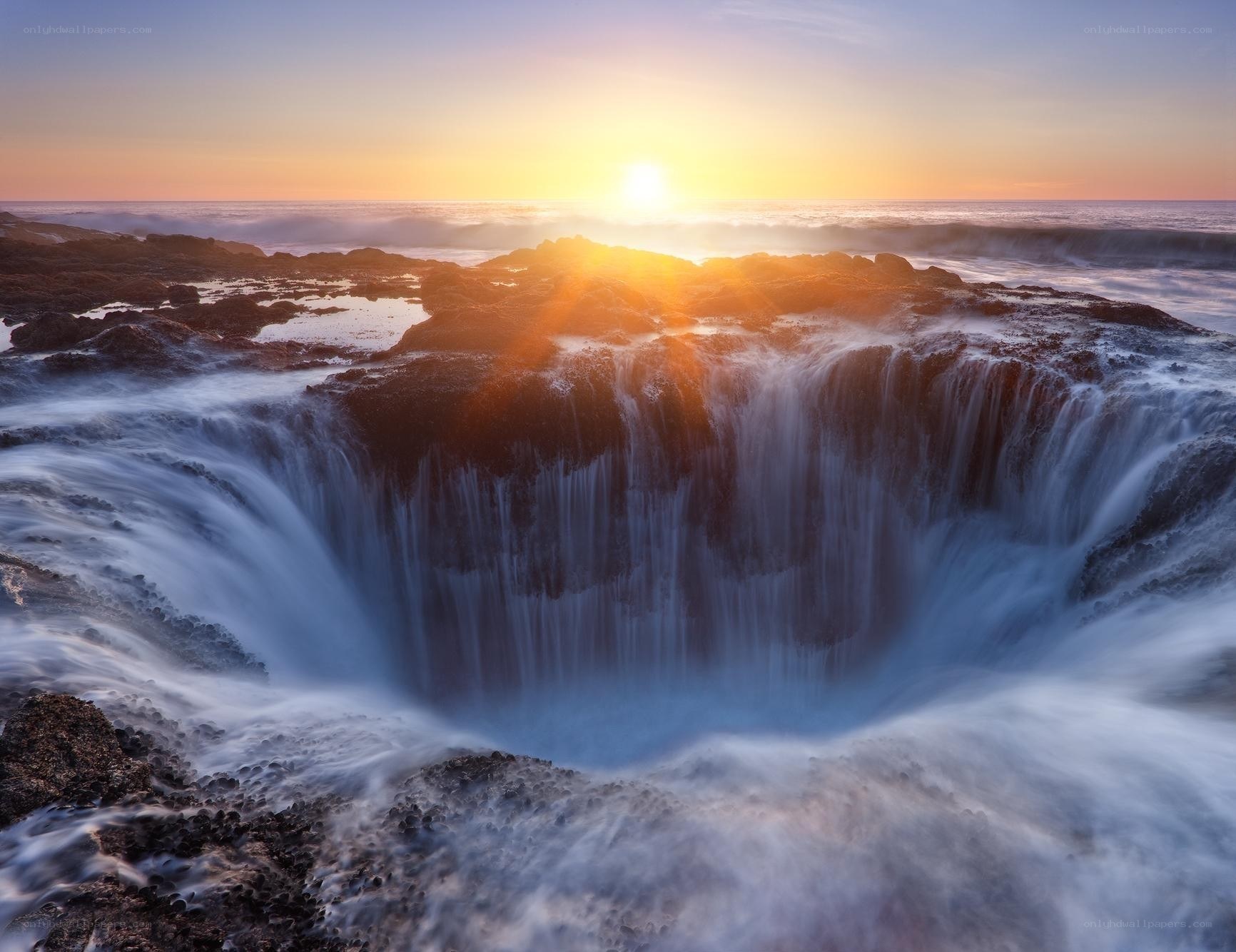 Sunset at the natural waterfall