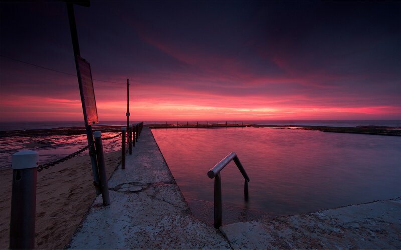 sunset at the ocean pool