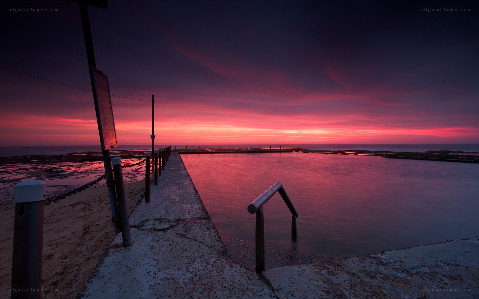 sunset at the ocean pool