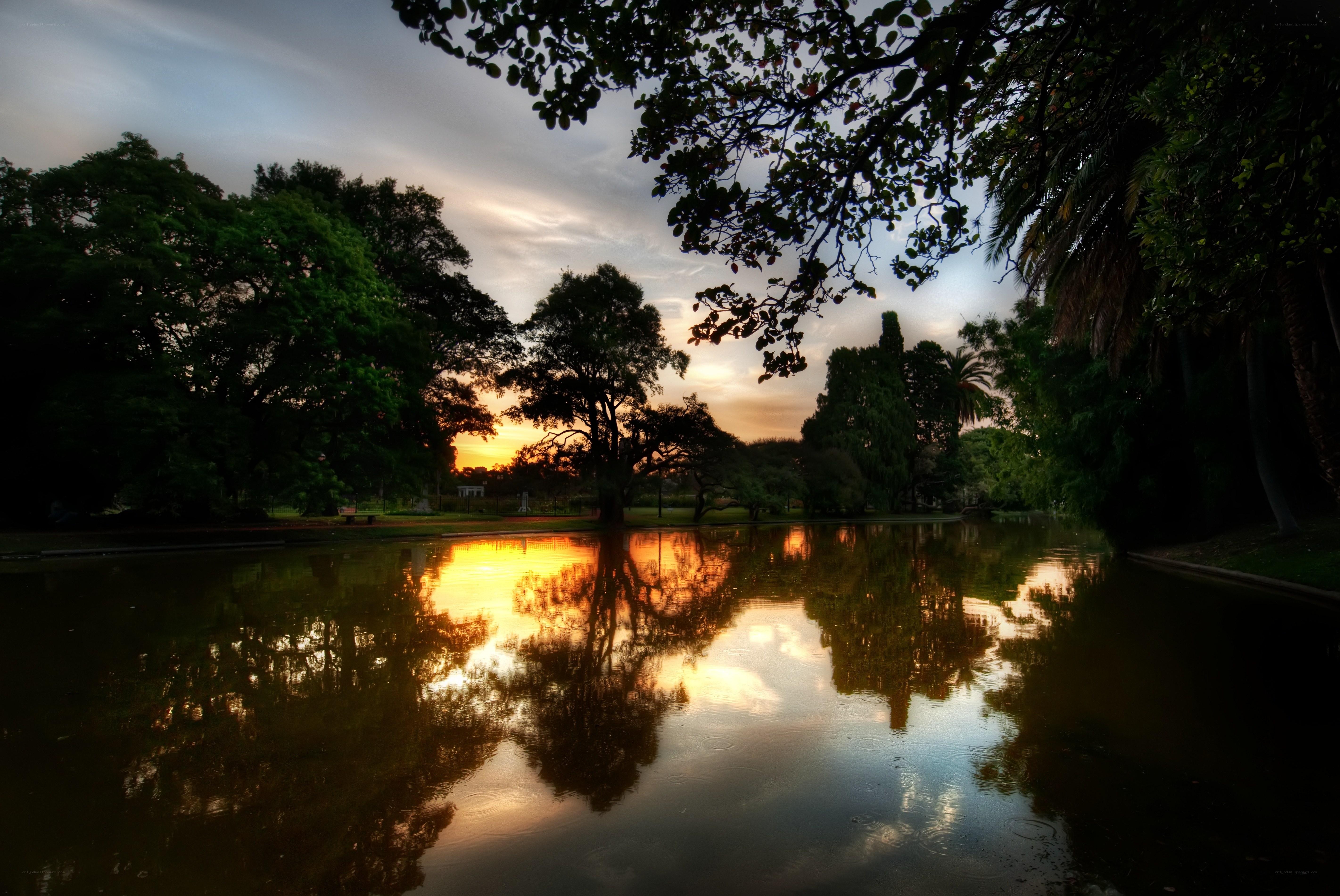 Sunset at the park pond