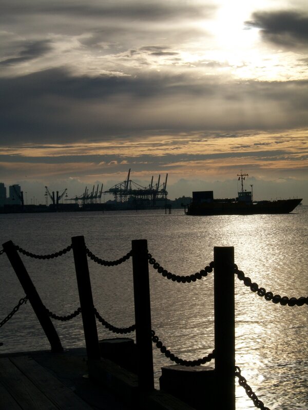 sunset at the port