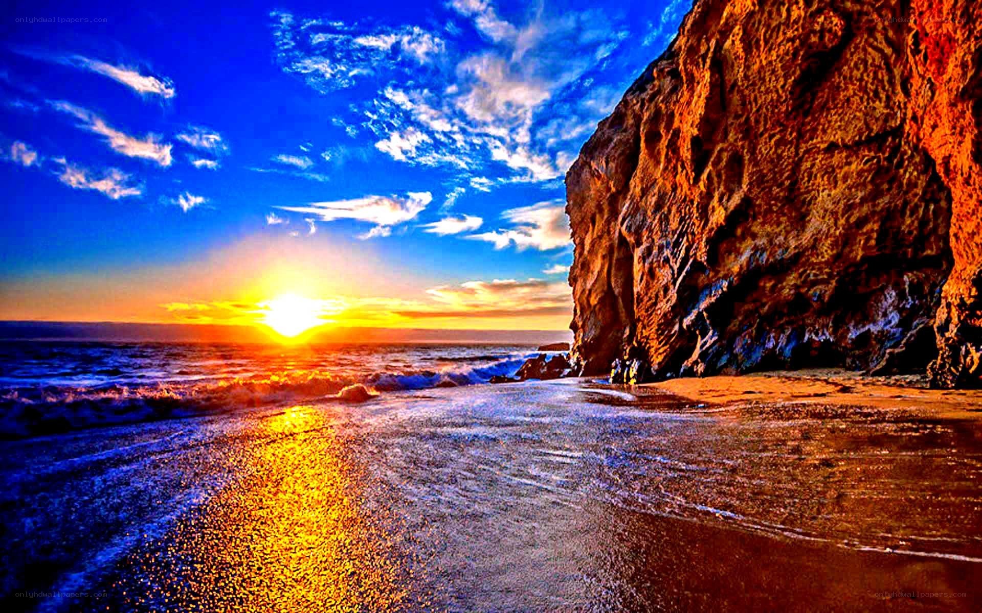 Sunset at the rocky beach