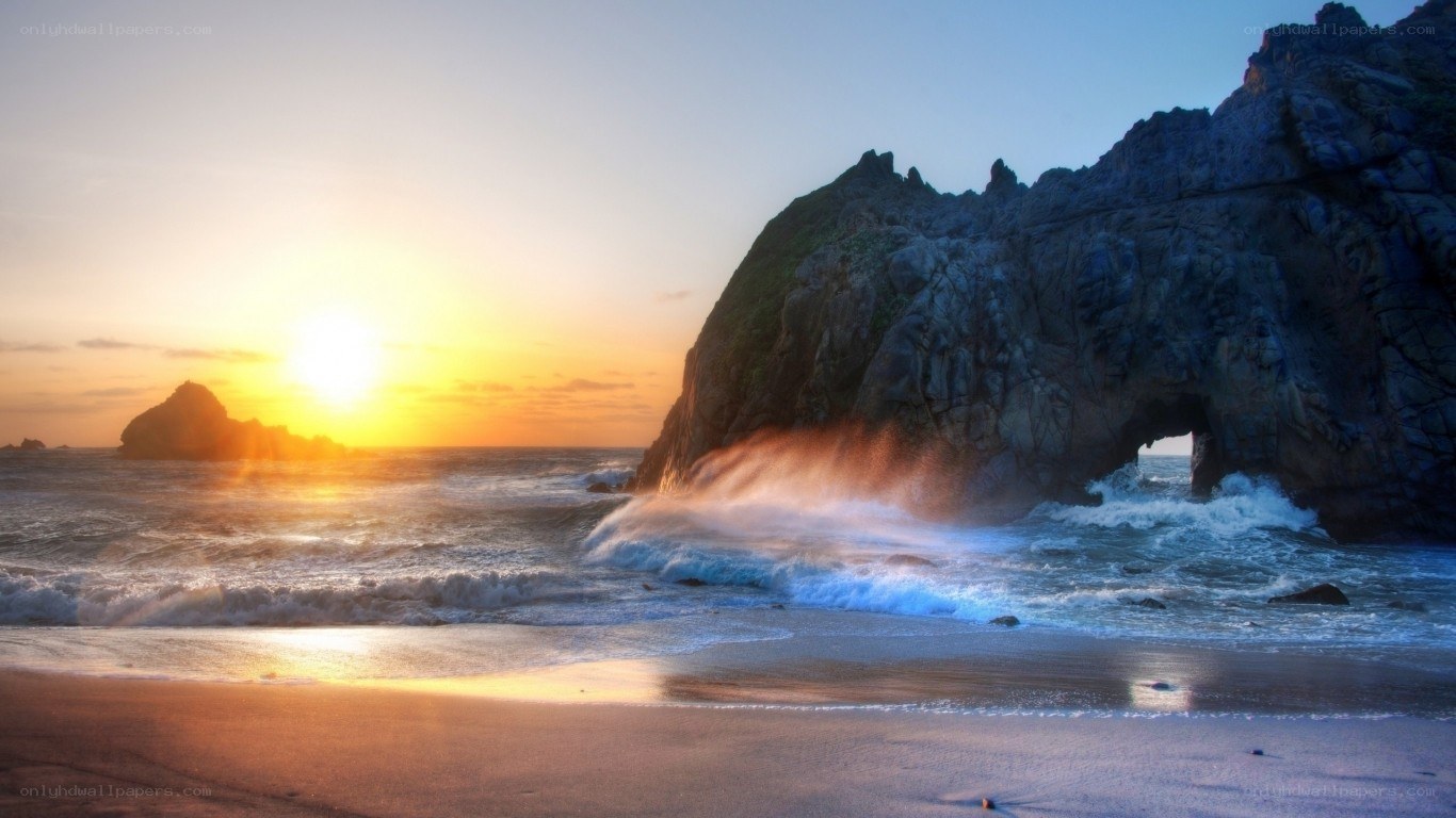Sunset at the rocky beach