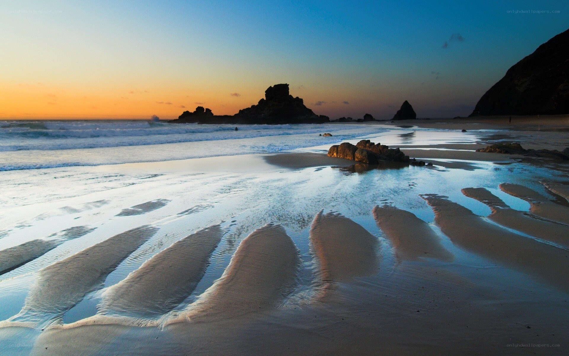 sunset at the rocky beach