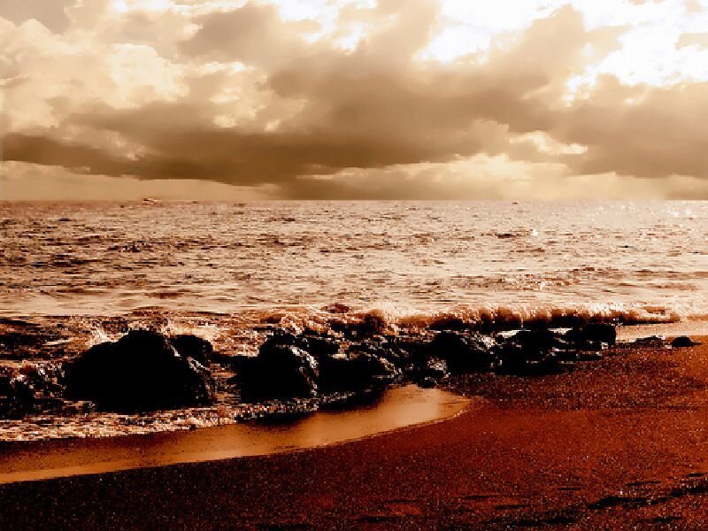 Sunset at the rocky beach