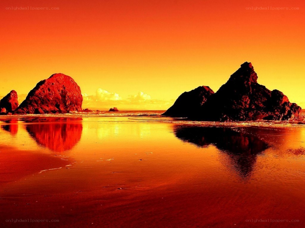sunset at the rocky beach