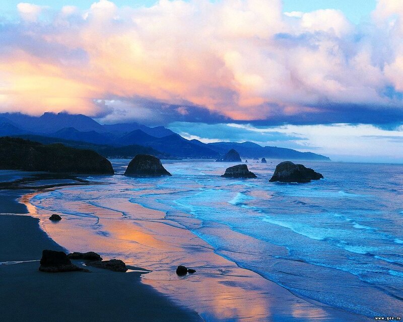 Sunset at the rocky beach
