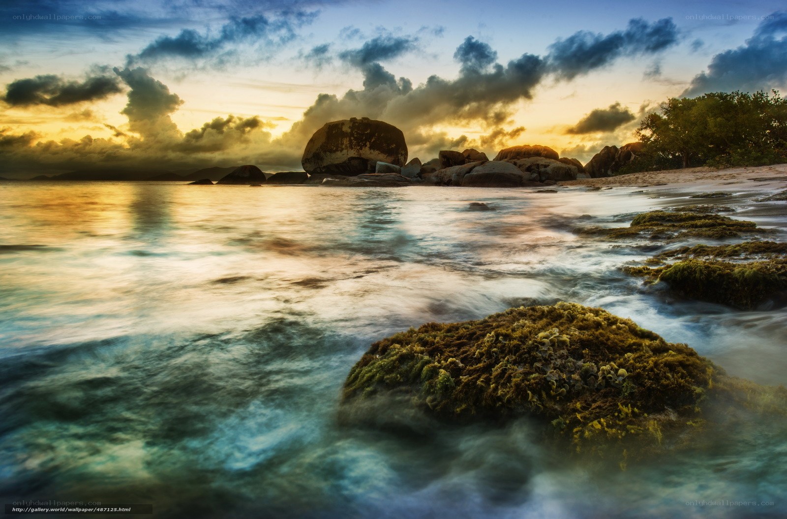 Sunset at the rocky beach