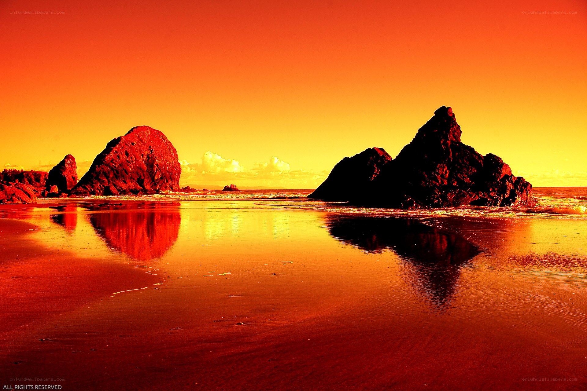 Sunset at the rocky beach
