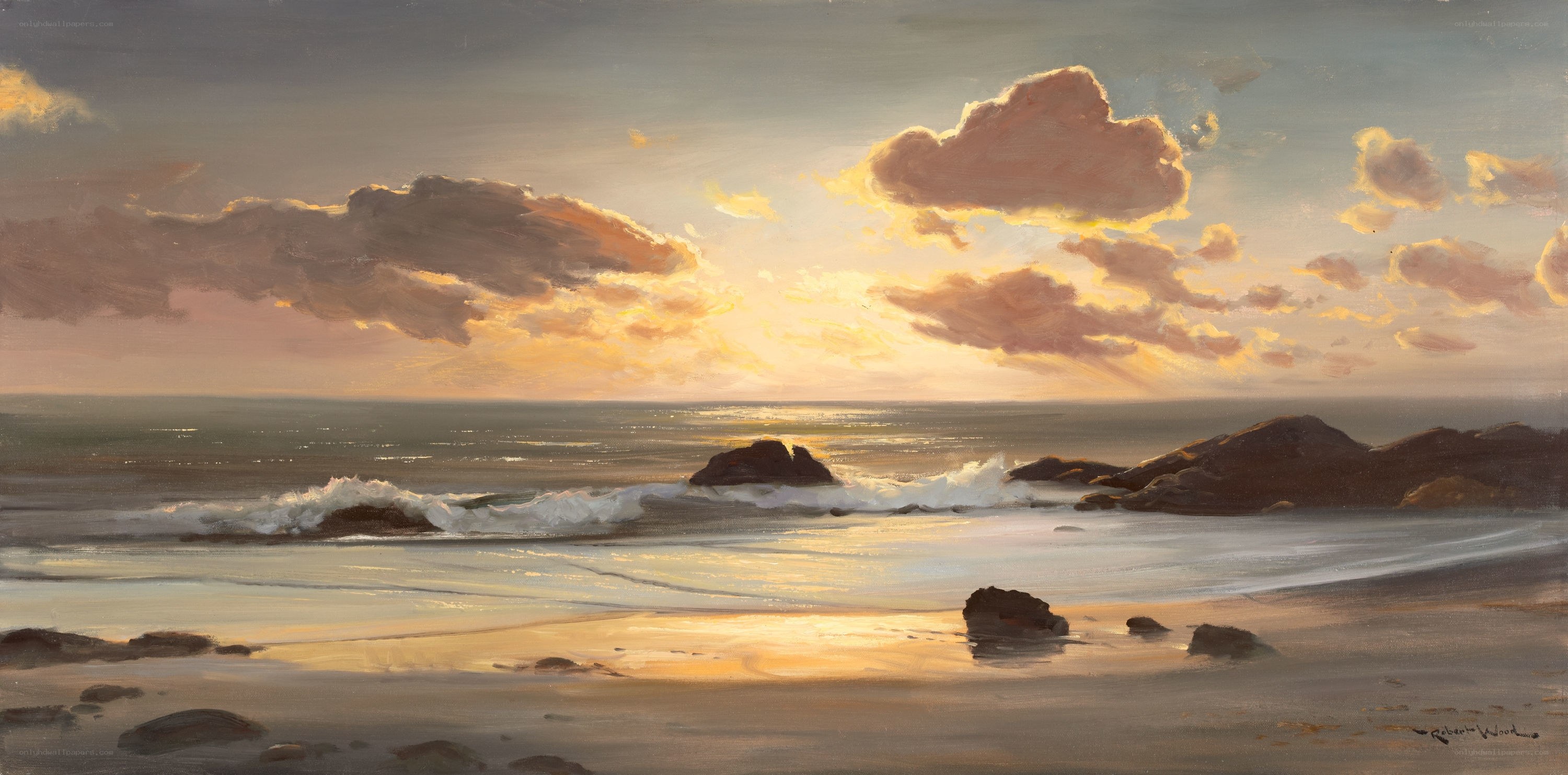 Sunset at the rocky beach