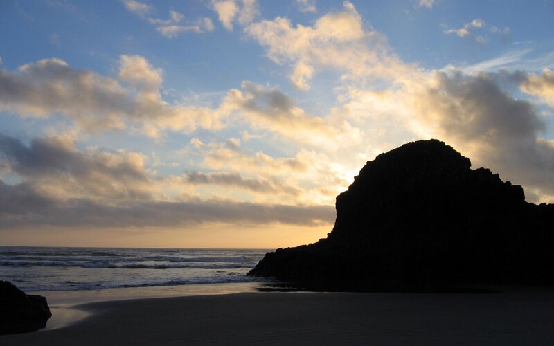 sunset at the rocky beach