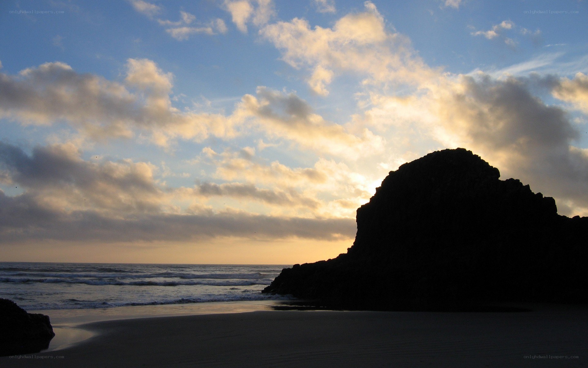 sunset at the rocky beach