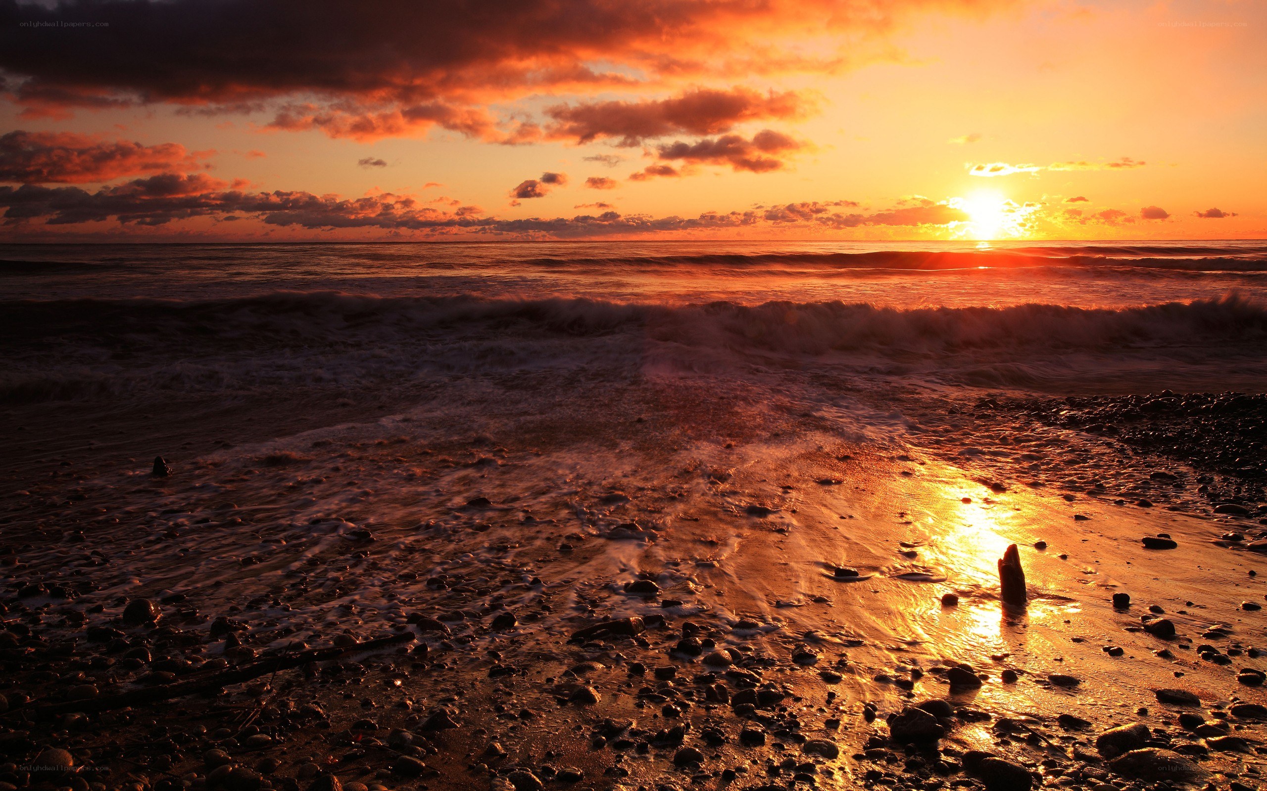 sunset at the rocky beach