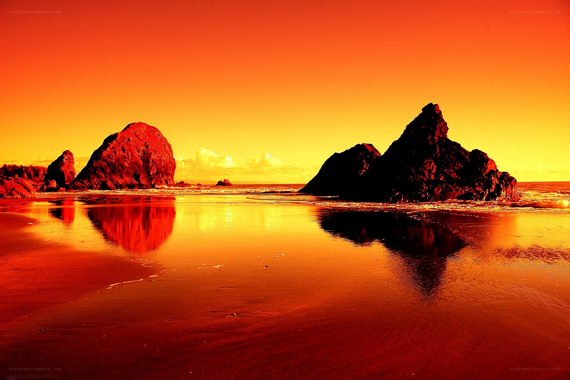 Sunset at the rocky beach