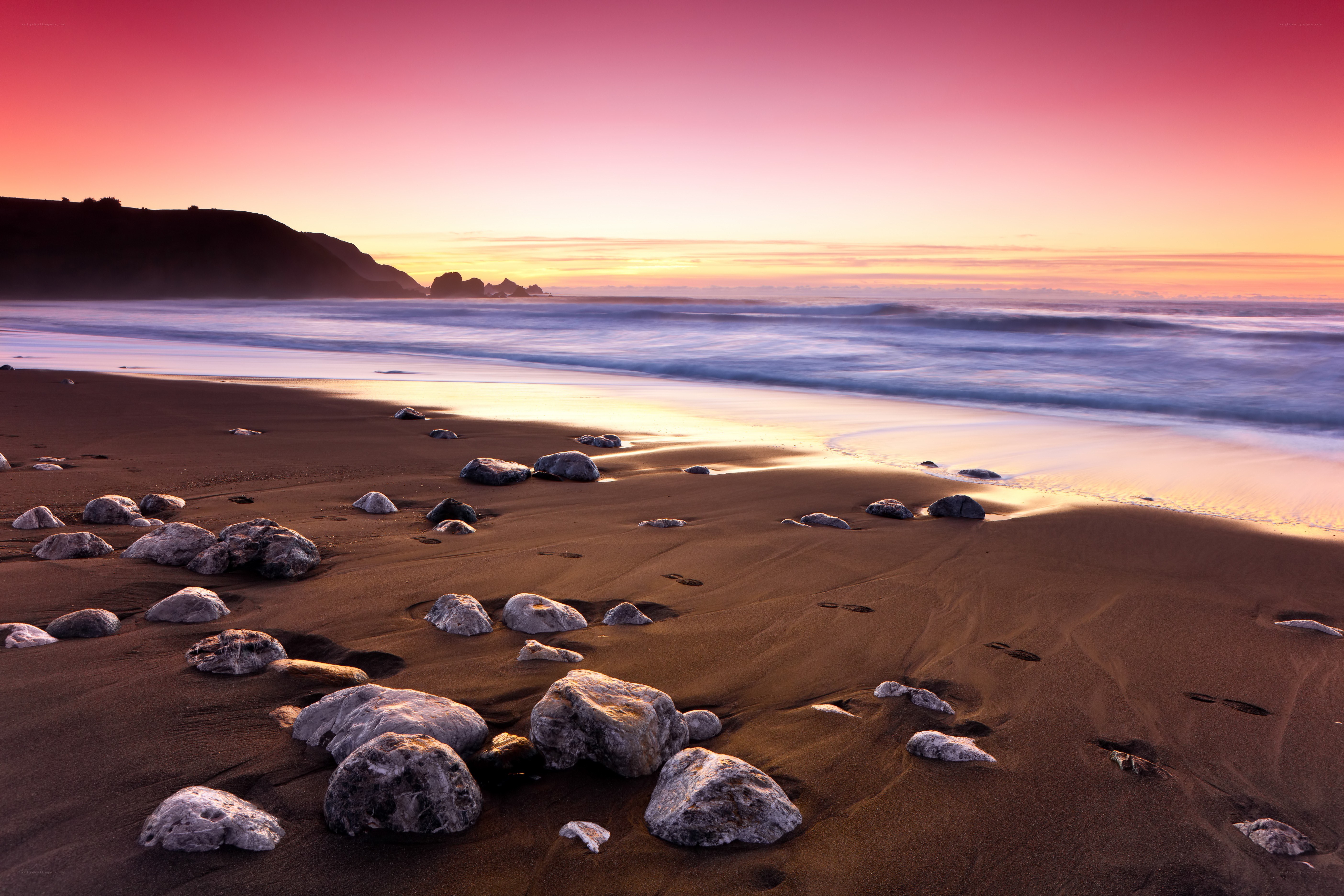 sunset at the rocky beach