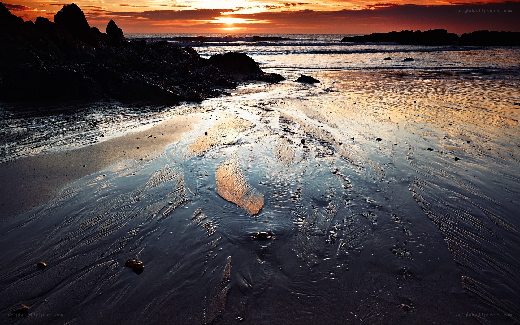 sunset at the rocky beach