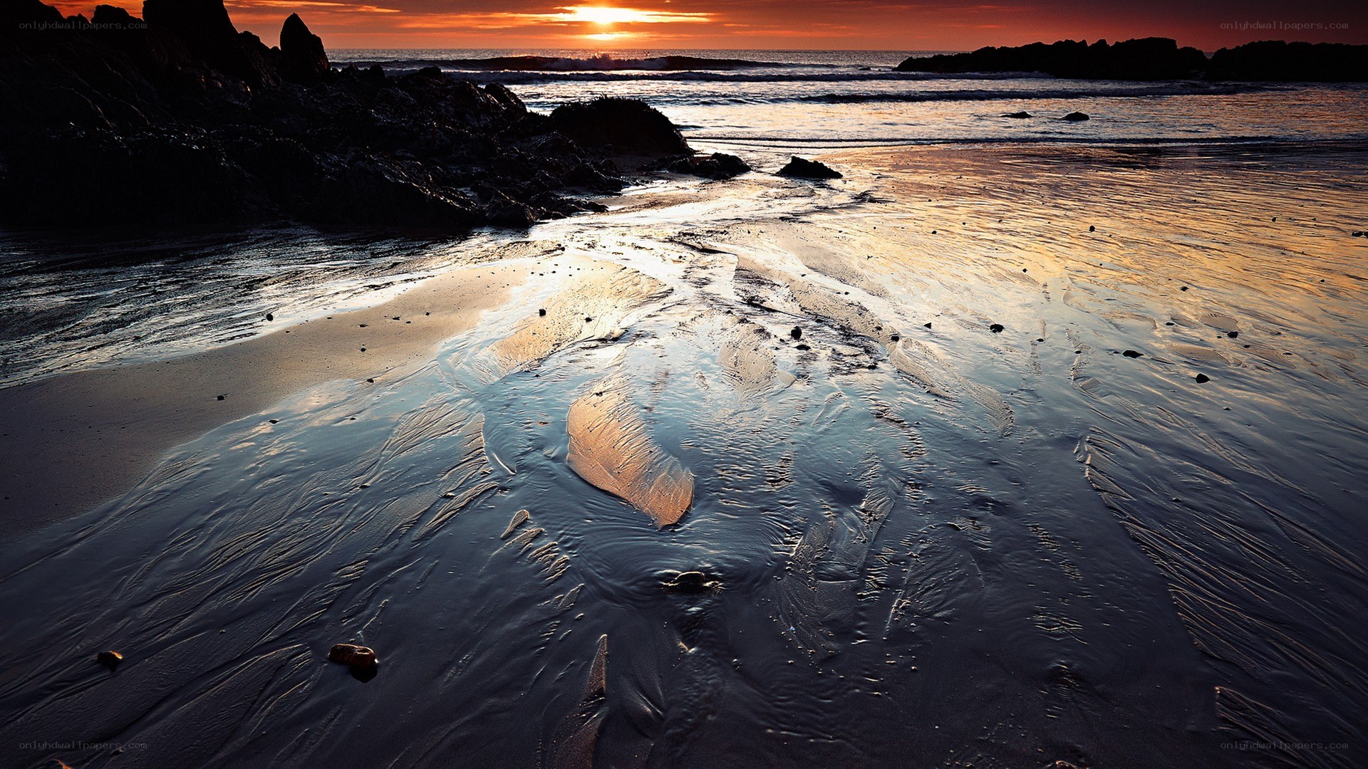 sunset at the rocky beach