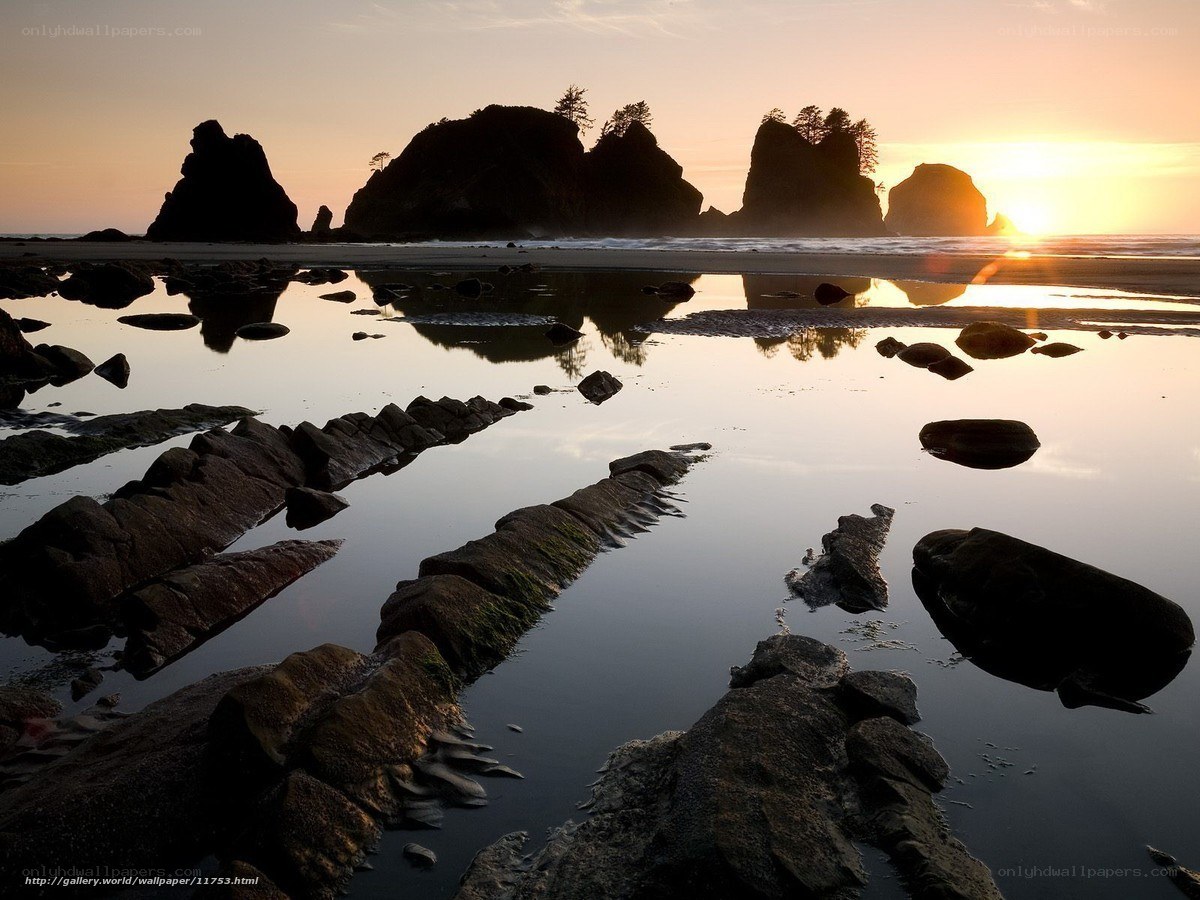 Sunset at the rocky beach