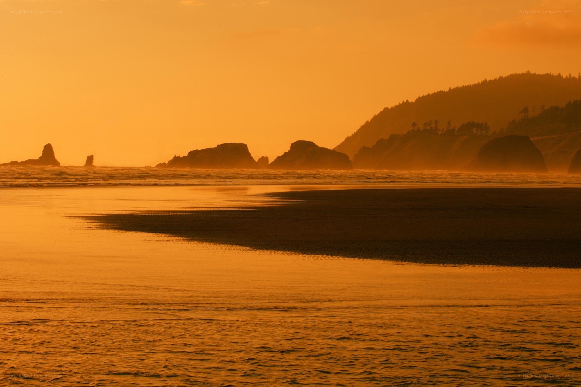 sunset at the rocky coast