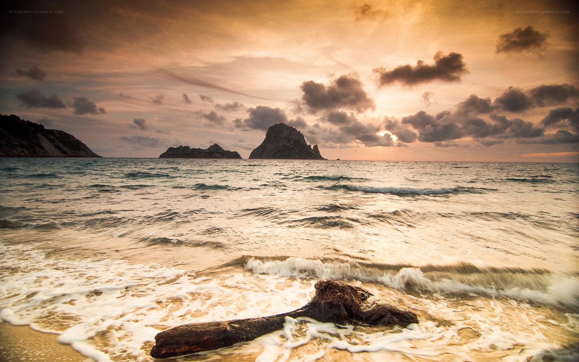 Sunset at the rocky coast