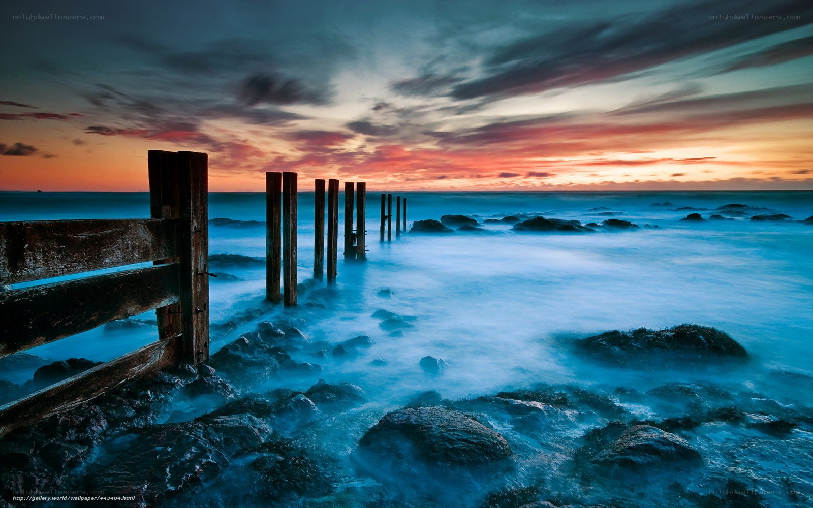 Sunset at the rocky shore