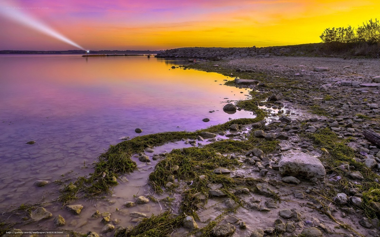 Sunset at the rocky shore