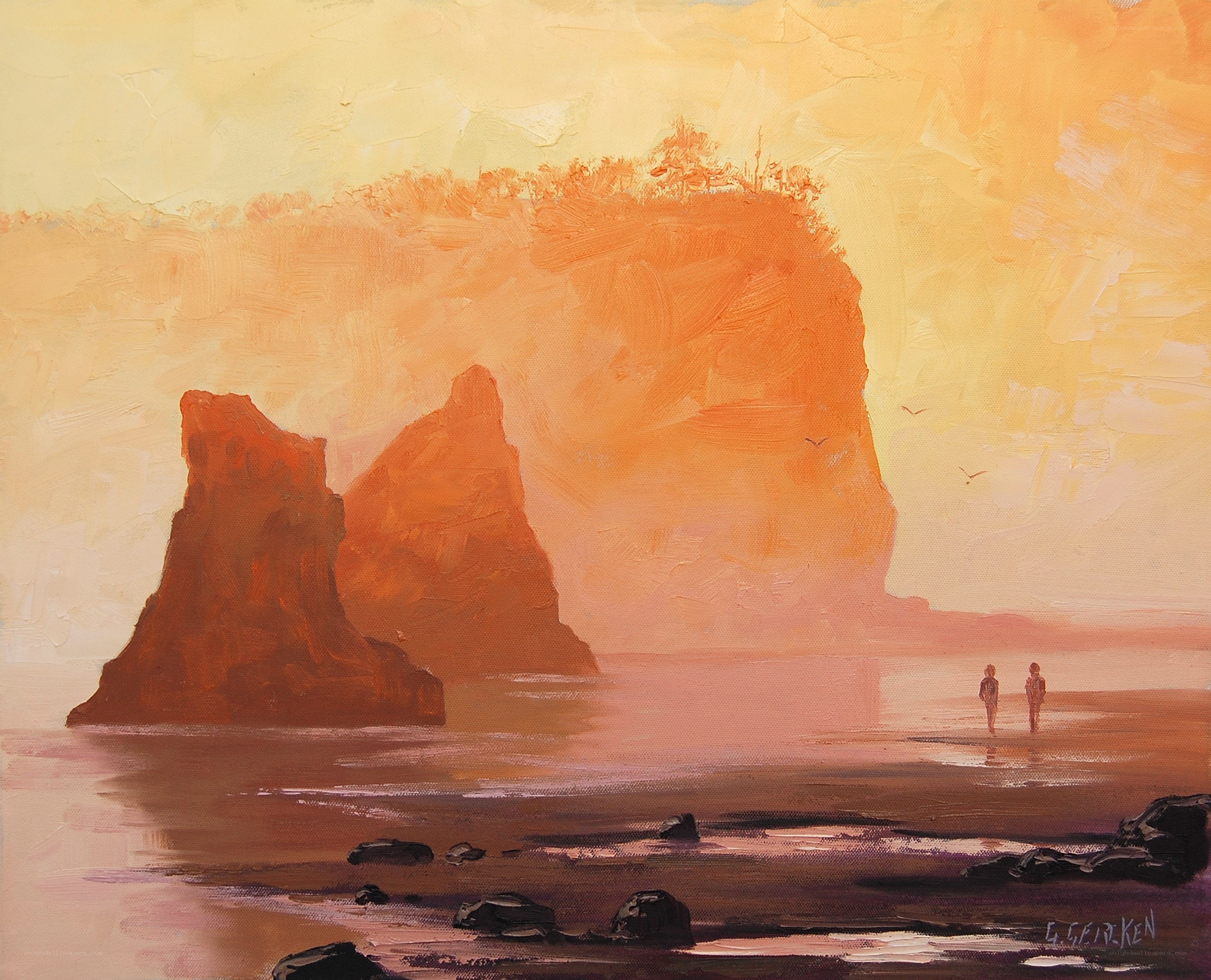 Sunset at the rocky shore