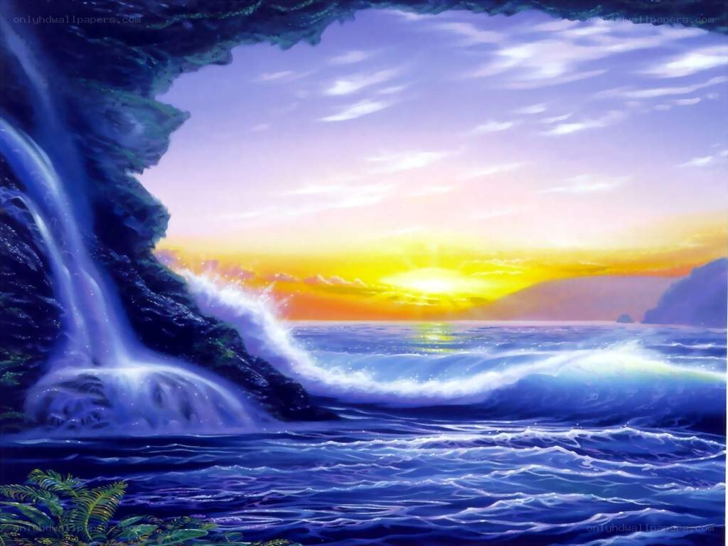 Sunset at the sea cave