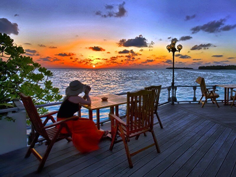 Sunset at the seaside deck