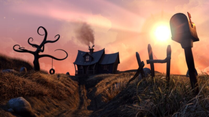 sunset at the spooky house
