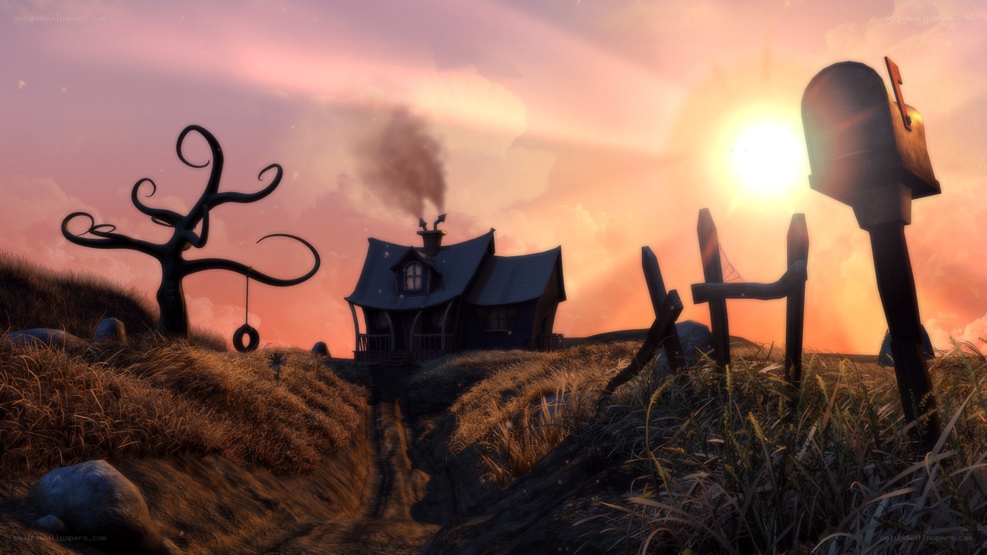sunset at the spooky house