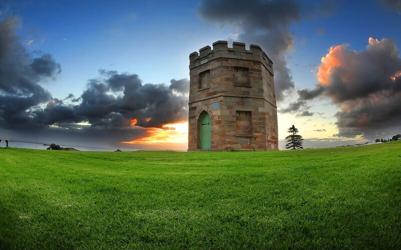 Sunset at the stone tower