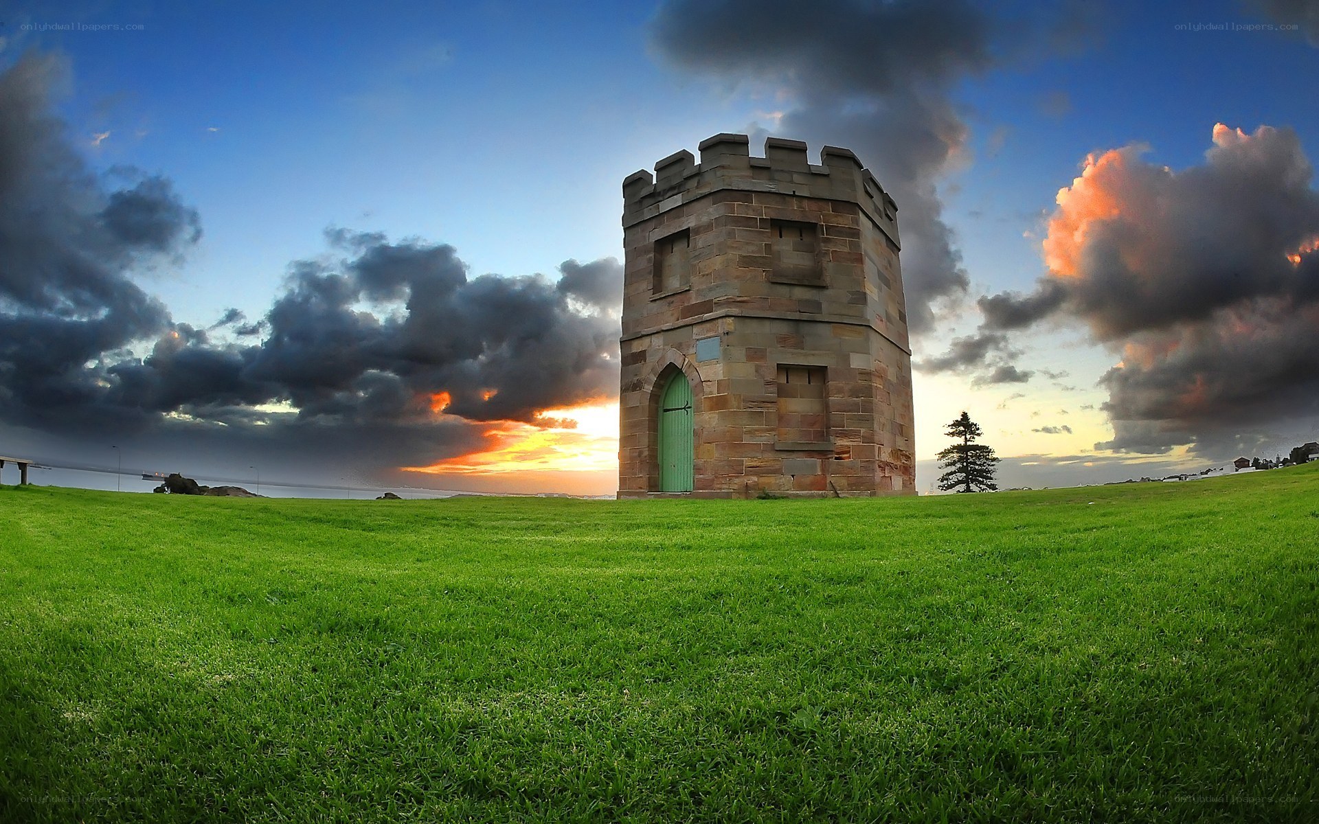 Sunset at the stone tower