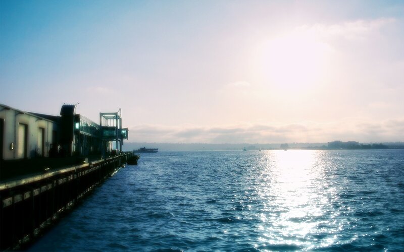 Sunset at the waterfront pier